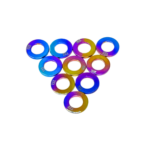 Set of colorful metal washers on a white background