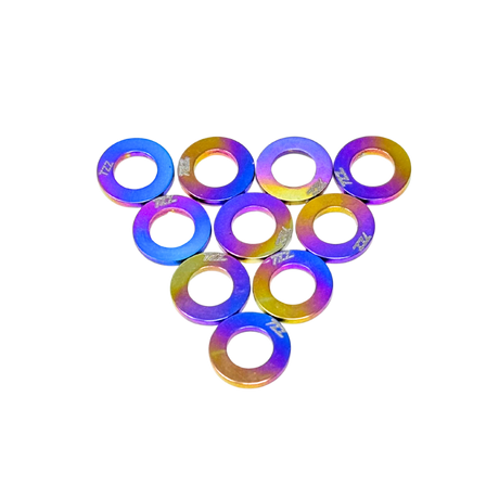 Set of multicolored washers on a white background