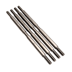 Set of metal rods with threaded ends on a white background