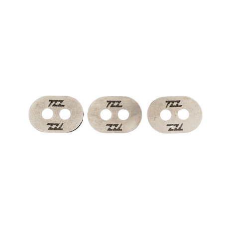 Three metal washers with 'TZZ' branding on a white background