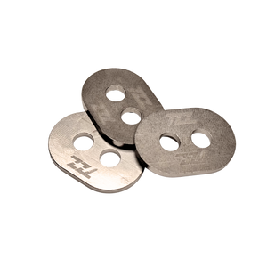 Three metal washers with a brand logo on a white background