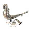Metal exhaust system components on a white background