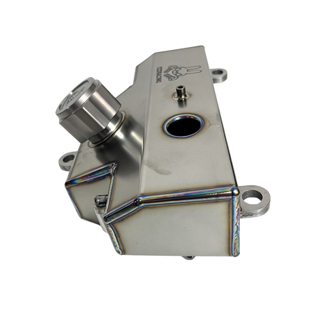 TZZ Racing titanium fuel tank for Kraken VEKTA.5 and KV5TT, angled view showing the filler neck and mounting points