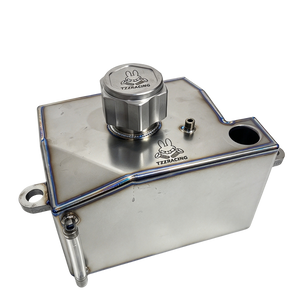 TZZ Racing titanium fuel tank for MCD, side view showing the cap and welded seams