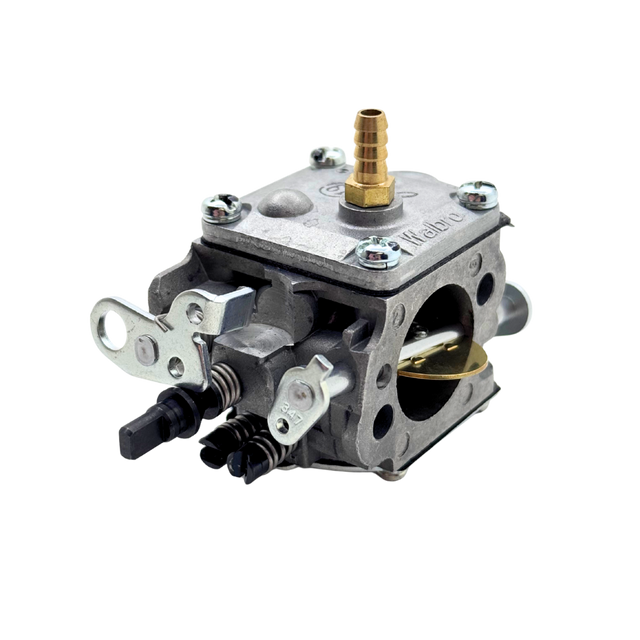 Metal carburetor on a white background