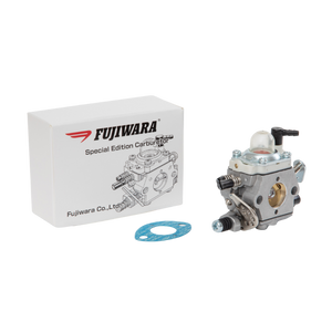Fujiwara special edition carburetor with packaging and gasket on a white background