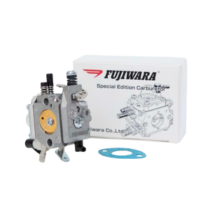 Fujiwara special edition carburetor with packaging and gasket on a white background